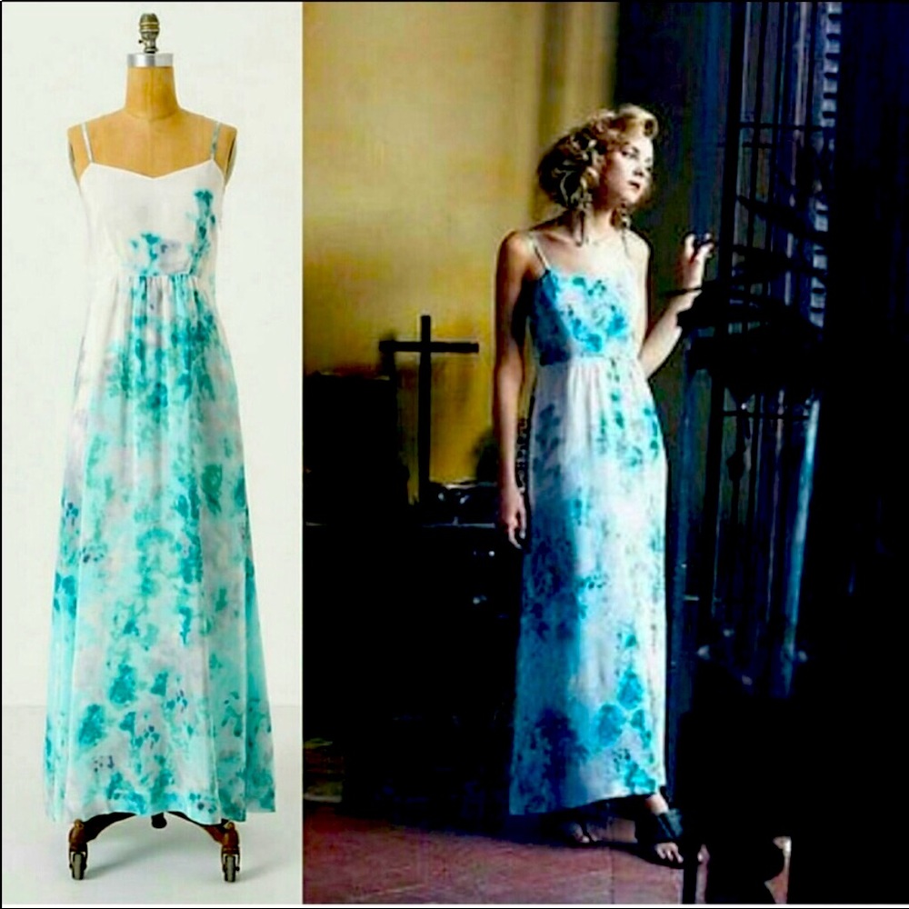 Moulinette Soeurs ANTHROPOLOGIE wave washed MAXI SILK Dress